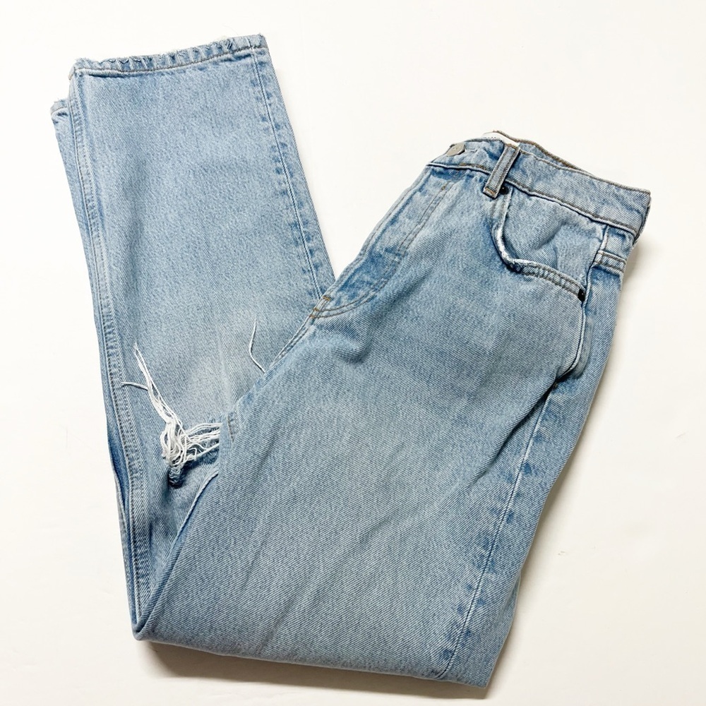 Reformation Womens Light Wash Tahoe Destroyed High Rise Straight Leg Jeans 25